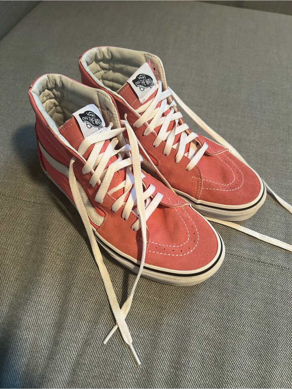 Vans Pink and White High Top Skate Sneakers